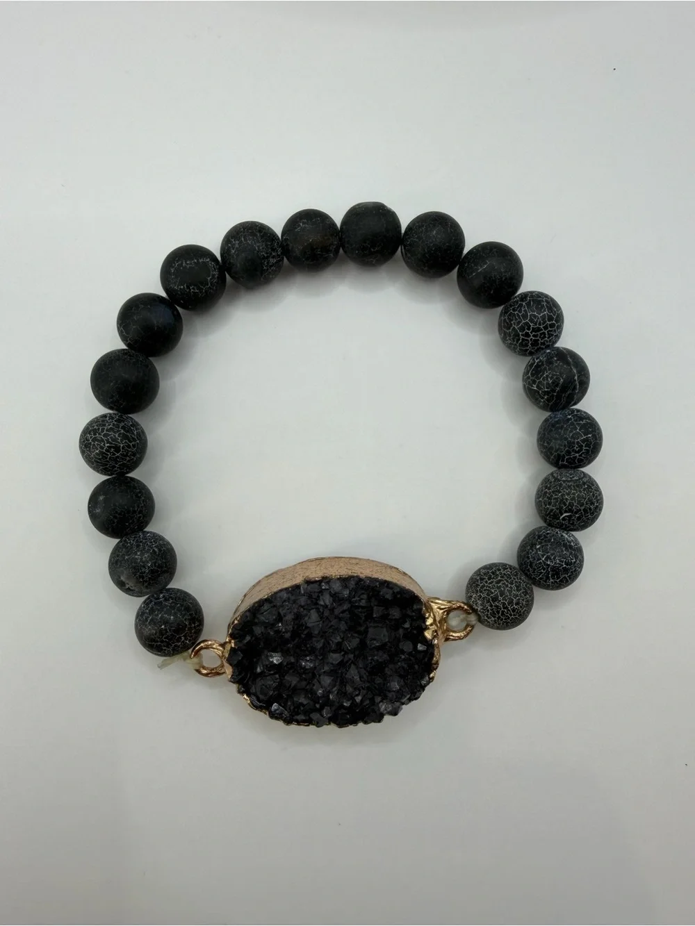 Black Druzy Stretch Bracelet | Spiderweb Bead Crystal Statement